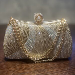 Luxurious Gold Metallic Rhinestone Evening Clutch