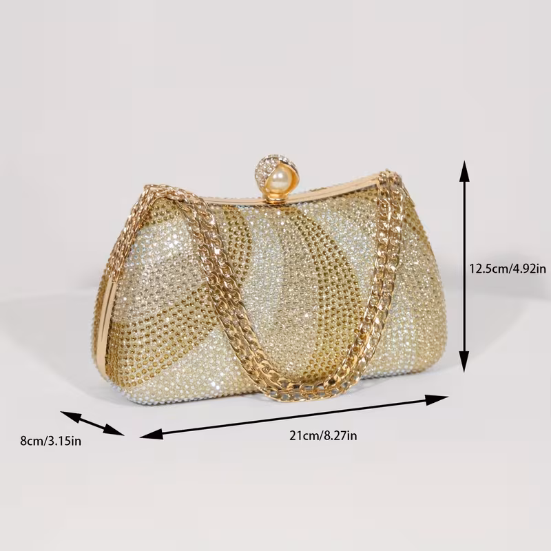 Luxurious Gold Metallic Rhinestone Evening Clutch - Image 2